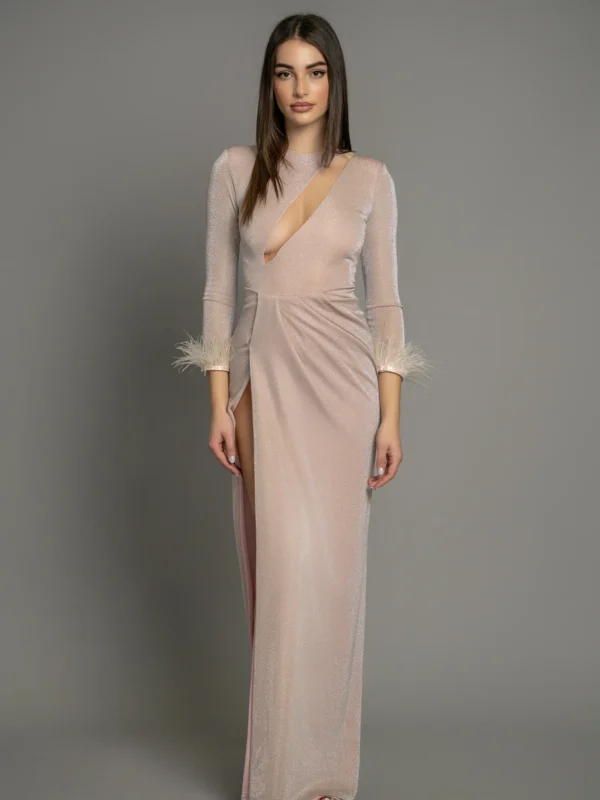 ADELE MAXI DRESS NUDE POWDER GLITTER